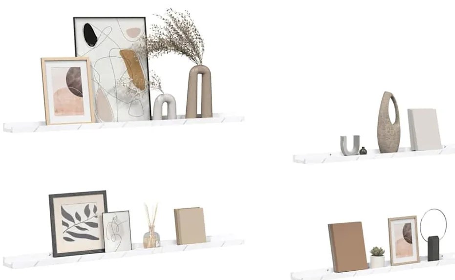 vidaXL Falpolc polcokkal 4 pcs Fehér márvány 100 x 9 x 3 cm Faanyag