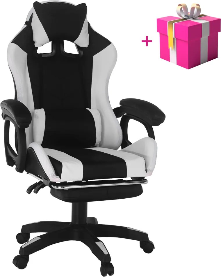 Irodai/gamer szék RGB LED világítással, fekete/fehér, JOVELA