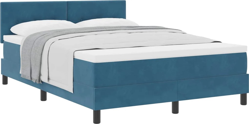 vidaXL Boxrugós ágy matracmal Sötét kék 140 x 190 cm Bársony