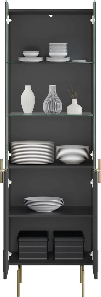 Malmi vitrines szekrény 60 cm - fekete matt / arany lábak
