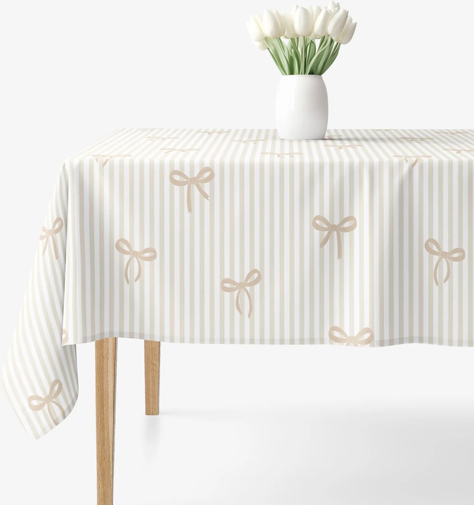 Goldea szögletes terítő 100% pamutvászon - latte masnik és csíkok 100 x 100 cm