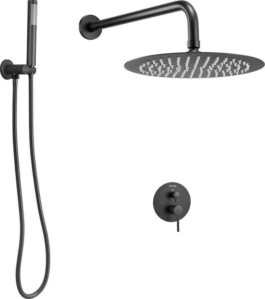 Esőzuhany szett 25,4 cm kerek, fali csapteleppel, fekete
