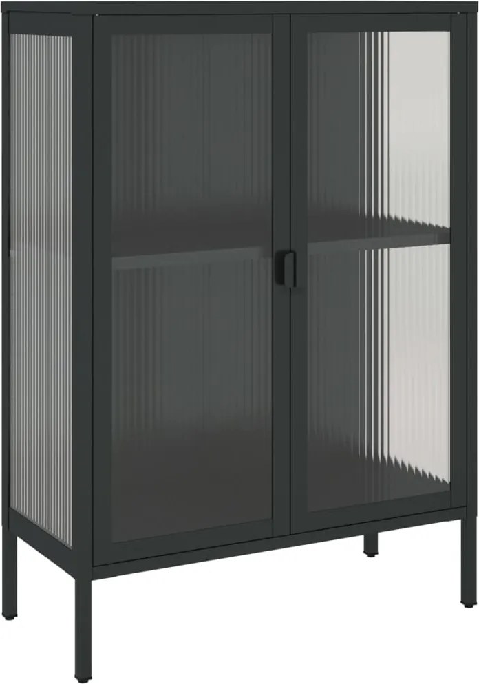 vidaXL fekete üveg és acél tálalószekrény 75 x 35 x 105 cm