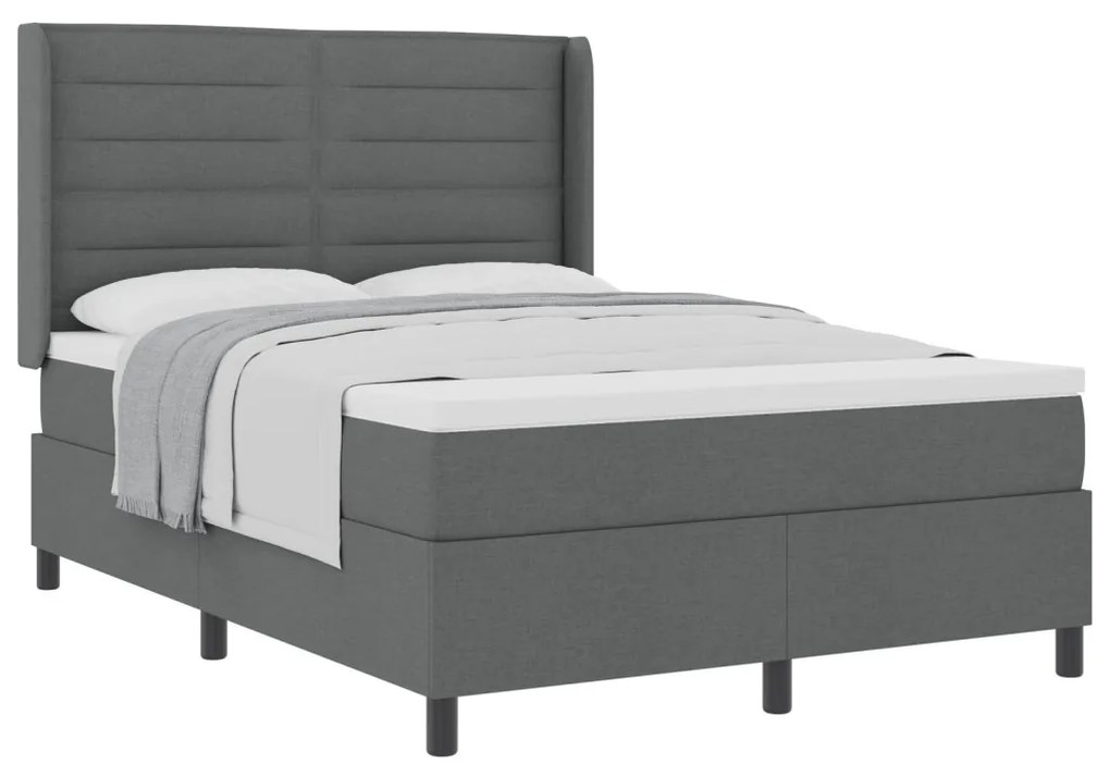 Boxspring Ágy Matrac - Sötétszürke, 140x200 cm, Szövet