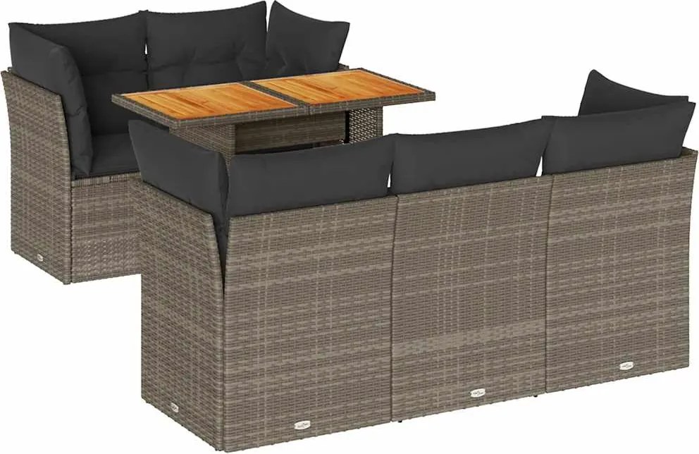vidaXL 6 részes szürke polyrattan kerti ülőgarnitúra párnákkal