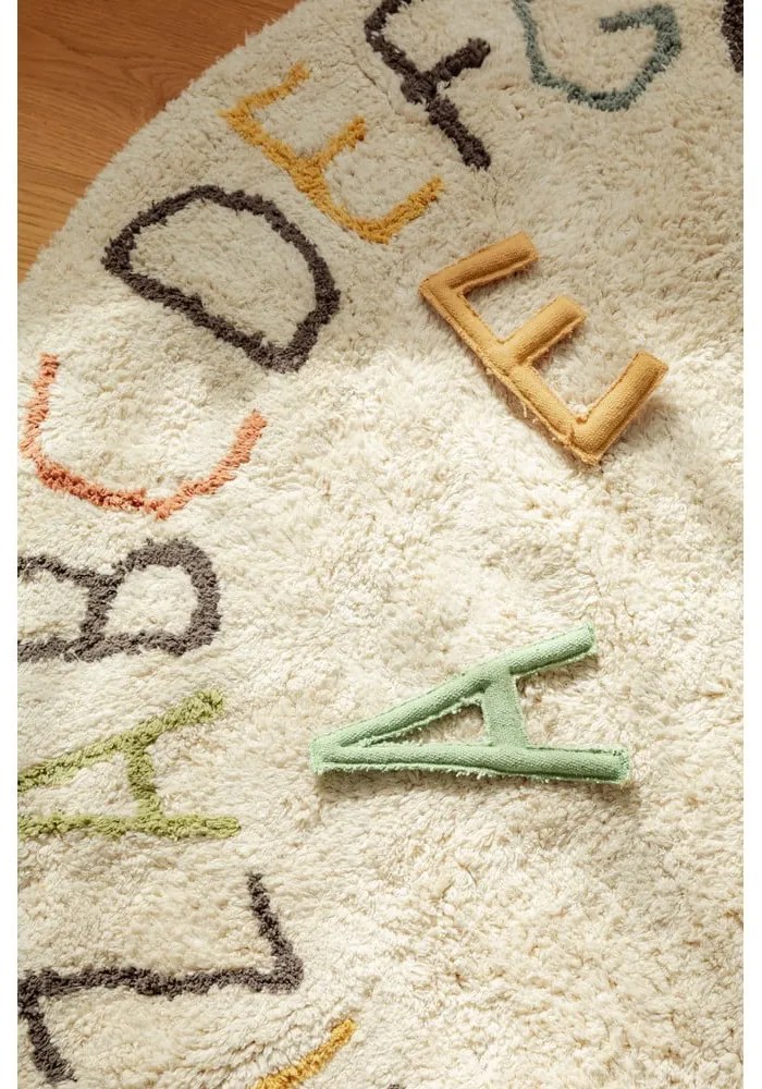 Krémszínű pamut gyerek játszószőnyeg ø120 cm ABC Color and Letters – Lorena Canals
