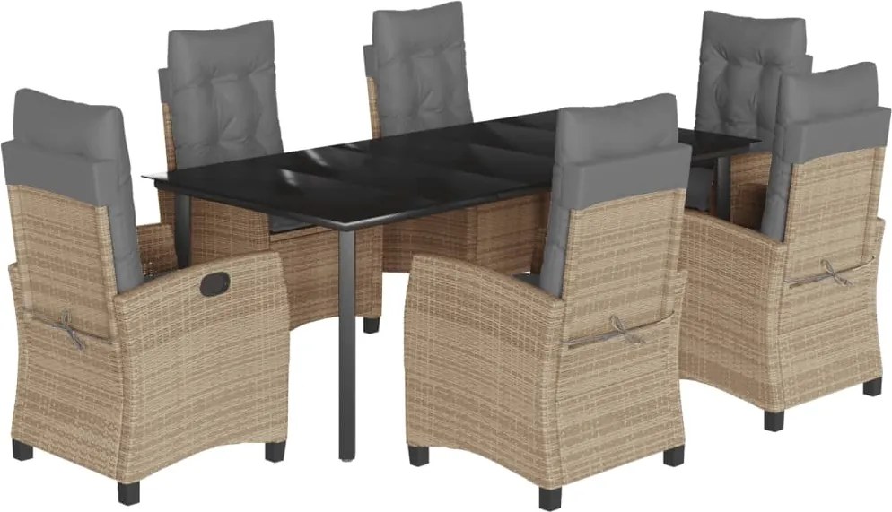 vidaXL 7 részes vegyes bézs polyrattan kerti étkezőgarnitúra párnákkal