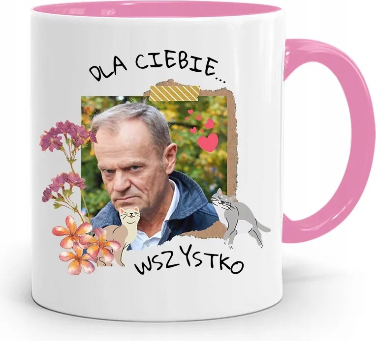 Donald Tusk Rózsaszín Bögre Platform Ajándék fényképes nyomtatással