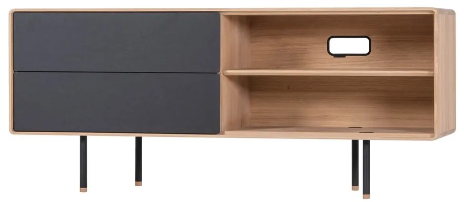 Fekete-natúr színű tölgyfa TV-állvány 150x64 cm Fina – Gazzda