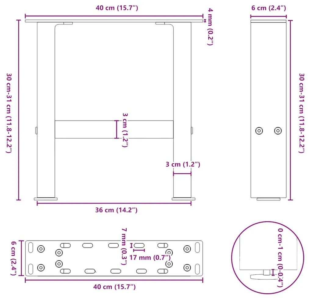 2 db natúr acél dohányzóasztal láb 40 x (30-31) cm acél