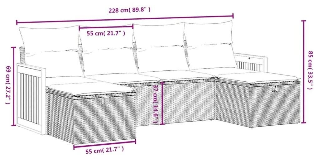 6 részes szürke polyrattan kerti ülőgarnitúra párnákkal