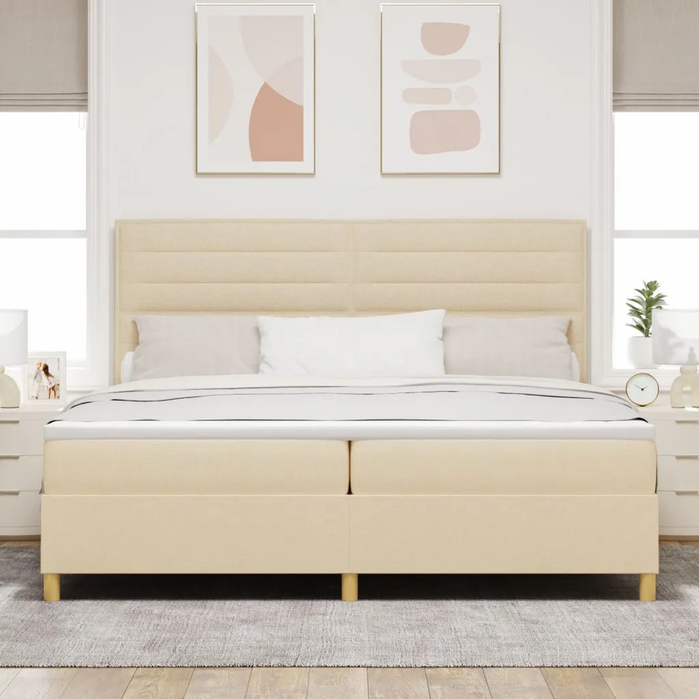 Box Spring Ágy Matrac Krém 200x200 cm Szövet