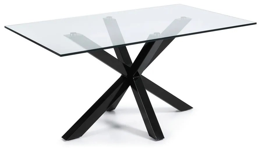 Étkezőasztal üveg asztallappal, fekete lábakkal - 160 x 90 cm - Kave Home