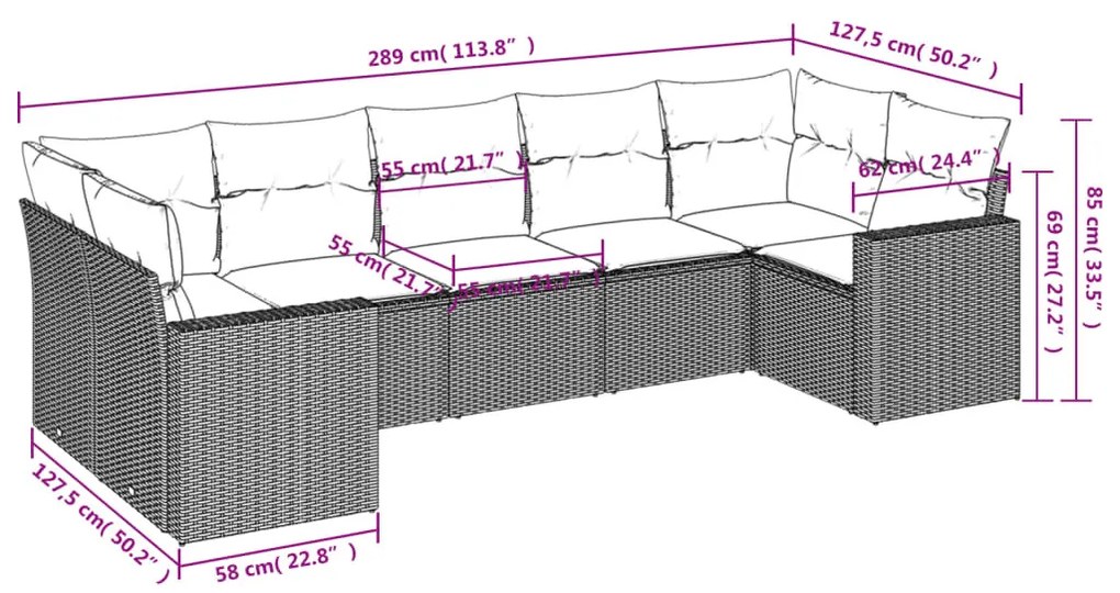 7 részes fekete polyrattan kerti ülőgarnitúra párnával