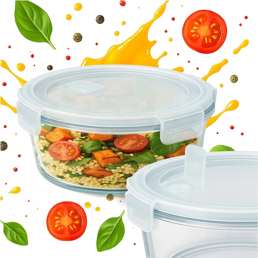 Ebédbox üveg tartály légmentesen záródó kerek 950 ml iskolai ebéd