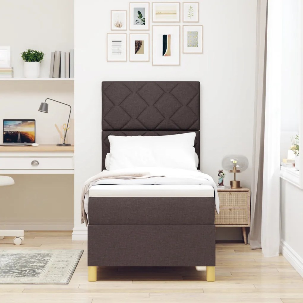 Box Spring Ágy Matrac & LED Sötétbarna 80x200 cm Szövet