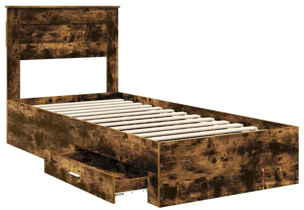 vidaXL Ágykeret fiókkal Füstölt tölgy és ezüst 75 x 190 cm Faanyag