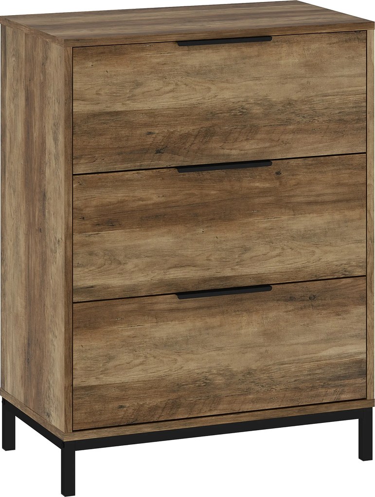 HOMCOM 3-Fiókos Komód Fekete Fogantyúkkal, Megdőlést Megelőző, Forgácslap és Fém, 62x35x82 cm, Sötét Barna | Aosom