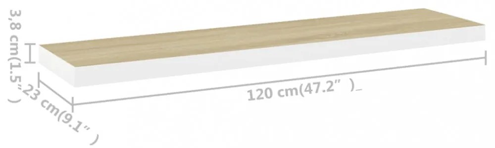 4 db tölgyszínű és fehér MDF lebegő fali polc 120x23,5x3,8 cm