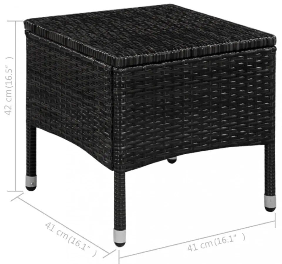 fekete polyrattan kültéri szék zsámollyal és párnákkal