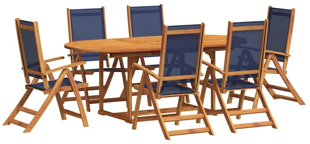 vidaXL 7 részes tömör akácfa és textilén kerti étkezőgarnitúra