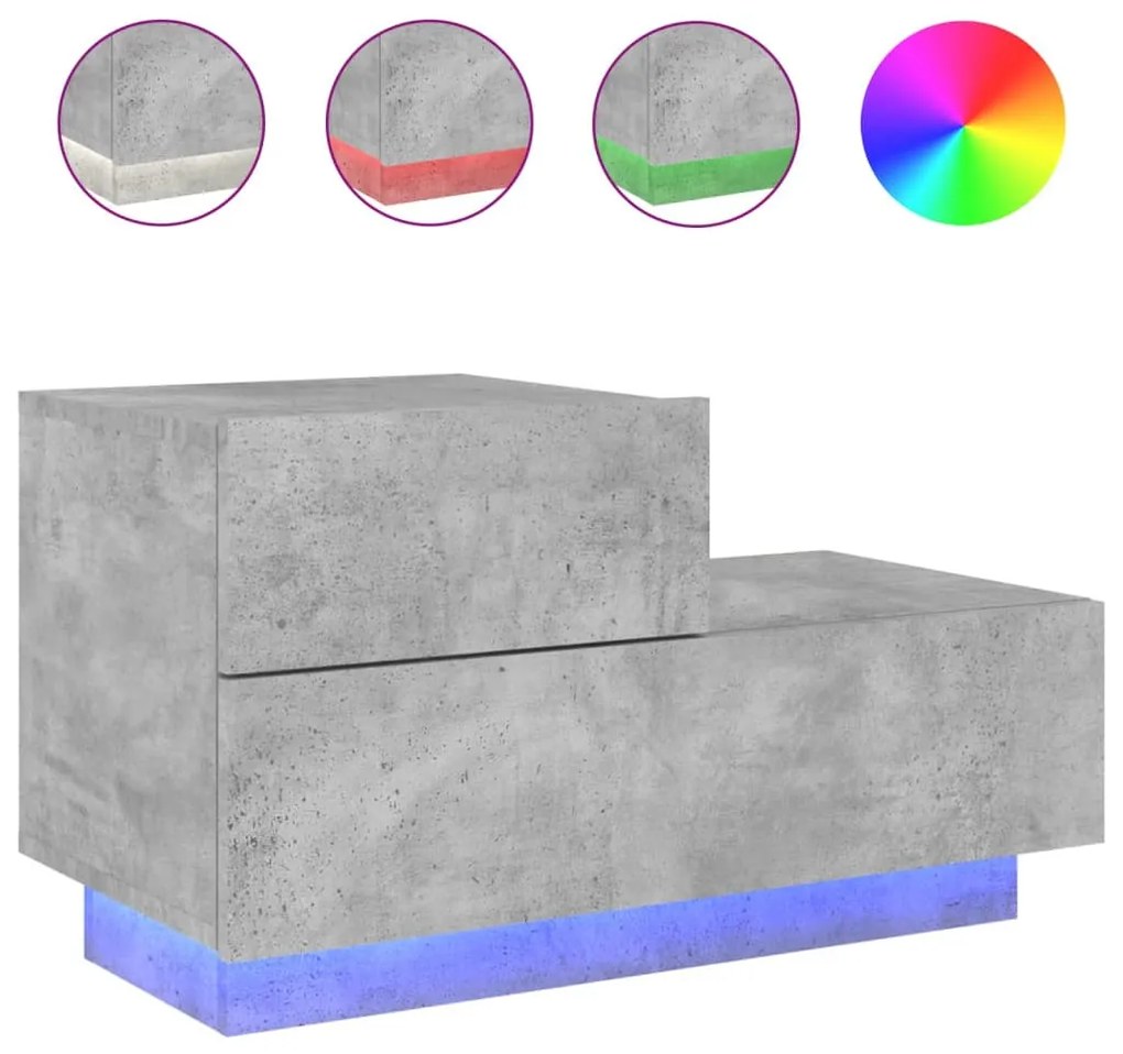 Betonszürke éjjeliszekrény LED-fényekkel 70x36x40,5 cm