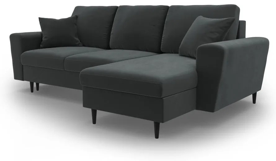 Sötétszürke bársony kinyitható tárolóhelyes sarokkanapé Kyoto – Cosmopolitan Design