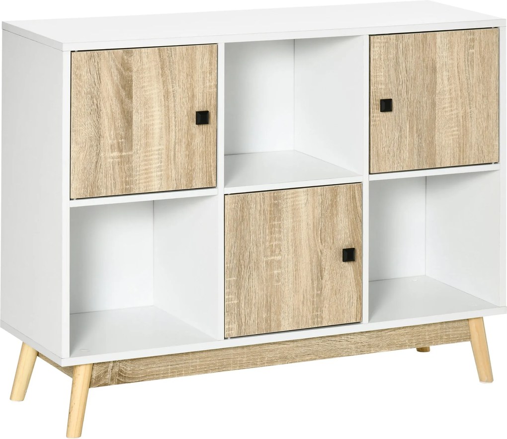 HOMCOM 6 Kockás Büfé Tároló Polc Egység nappaliba, étkezőbe vagy hálószobába 96L x 30W x 75H cm fehér és tölgy | Aosom