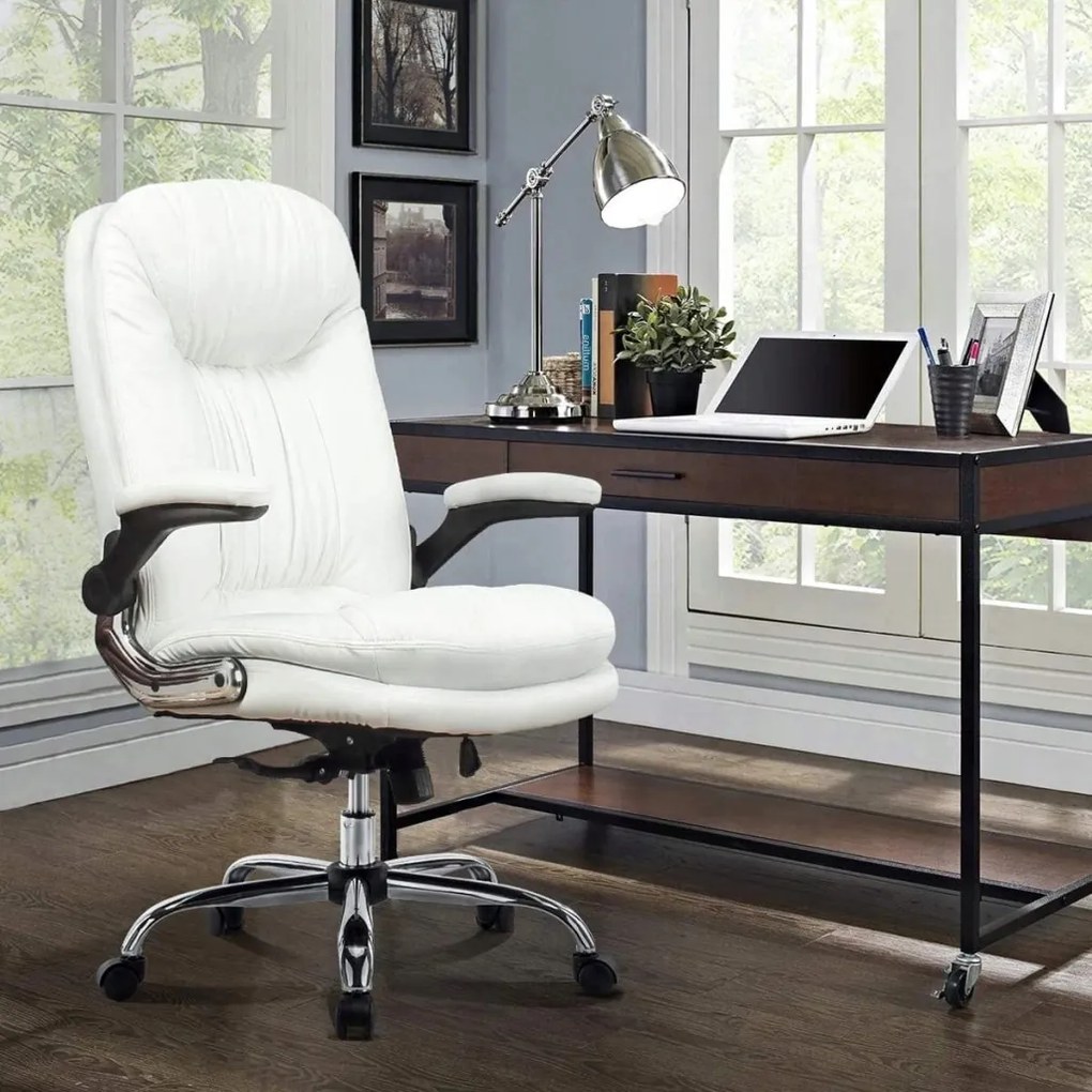 Irodai Forgószék Fehér Eco-bőr kárpittal. PARIS