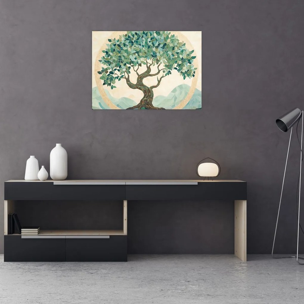 Üveg kép – Elegáns mozaik fával (70x50 cm)