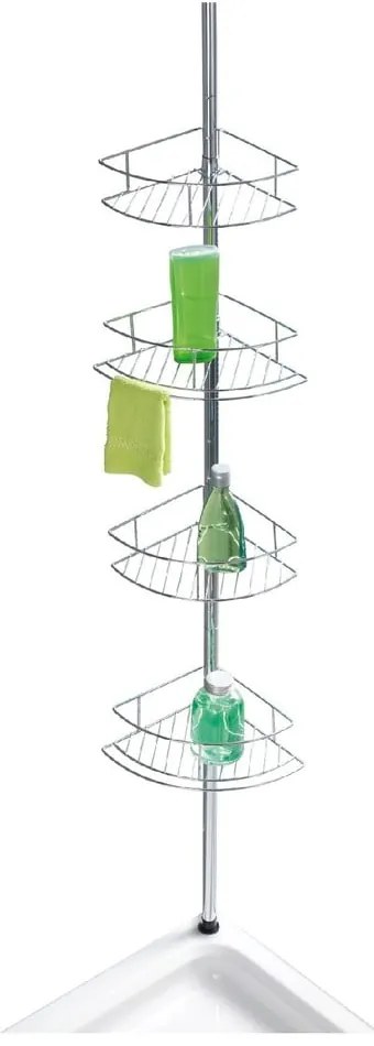 Fényes ezüstszínű teleszkópos rozsdamentes acél fürdőszobai sarokpolc Dolcedo – Wenko