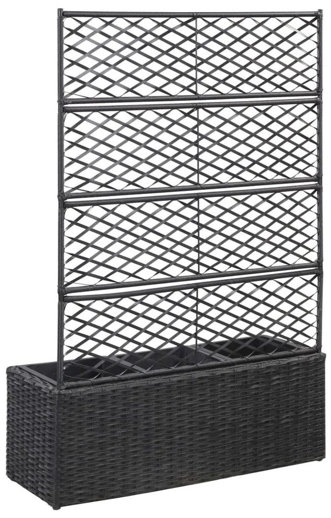 Fekete rácsos polyrattan magaságyás 3 kaspóval 83 x 30 x 130 cm