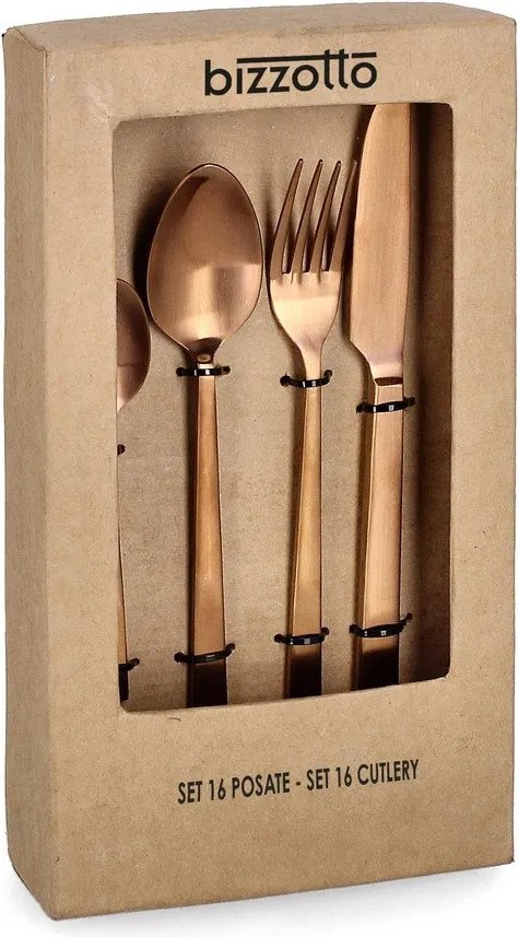Rézszínű rozsdamentes acél négyszemélyes evőeszköz készlet 16 db-os Hestia – Bizzotto