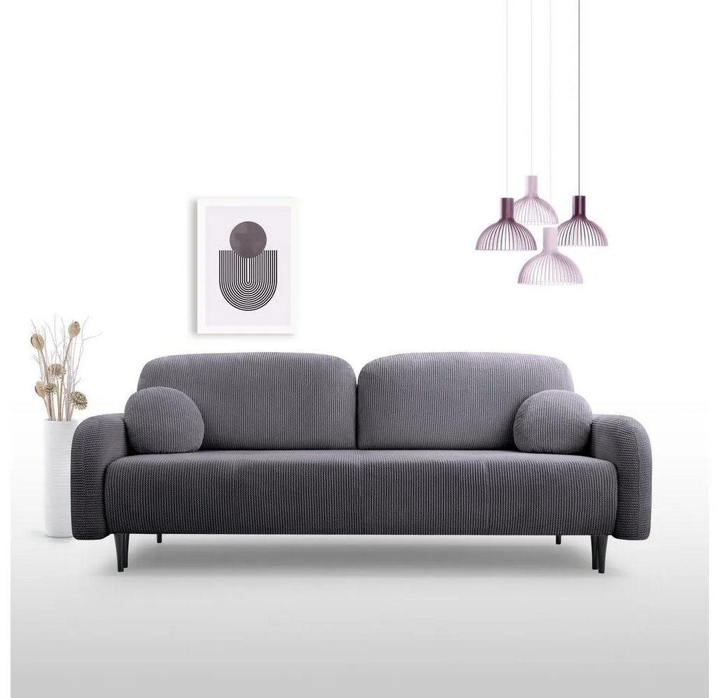 Ággyá nyitható, kárpitozott háromszemélyes CLOUDY kanapé, szürke