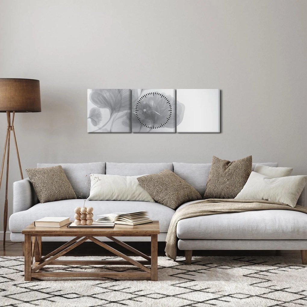 Szürke árnyalatú virágok képe (órával) (90x30 cm)