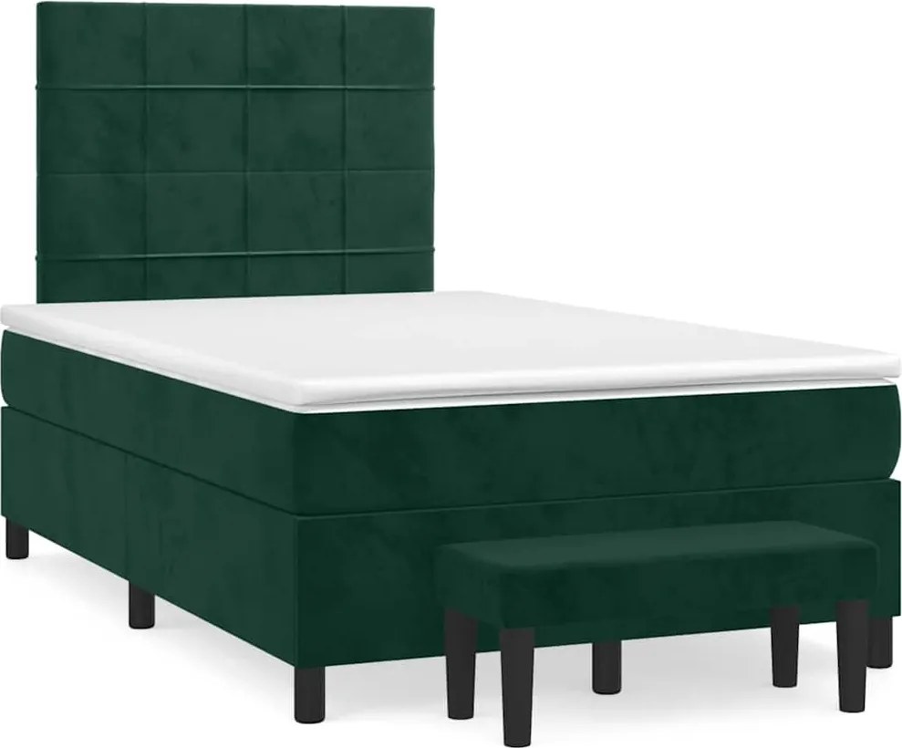 vidaXL sötétzöld bársony rugós ágy matraccal 120 x 200 cm