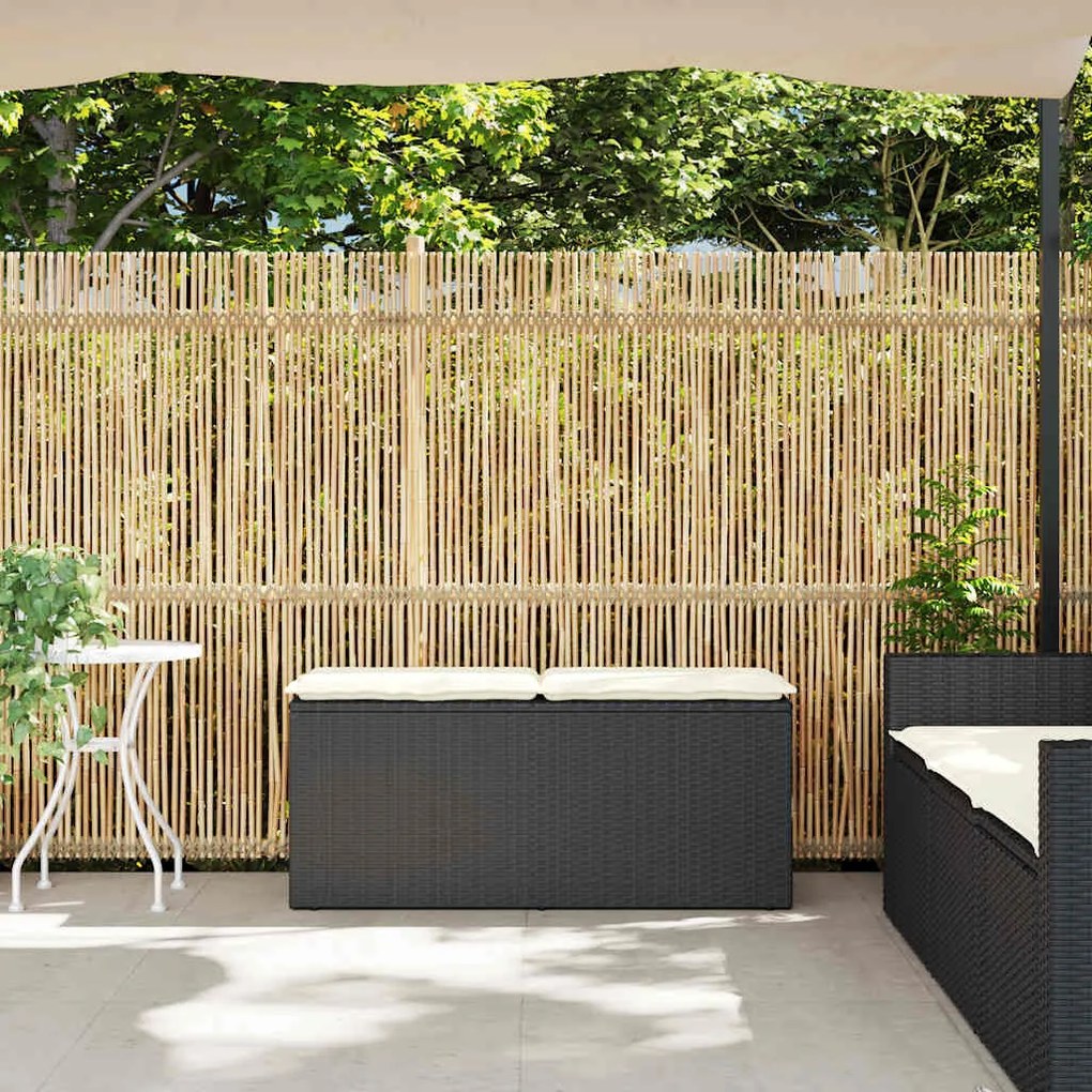 Fekete polyrattan kerti pad párnával 110x40x44 cm