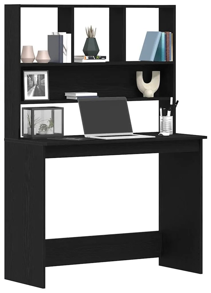 fekete tölgy szerelt fa íróasztal polcokkal 102 x 45 x 148 cm