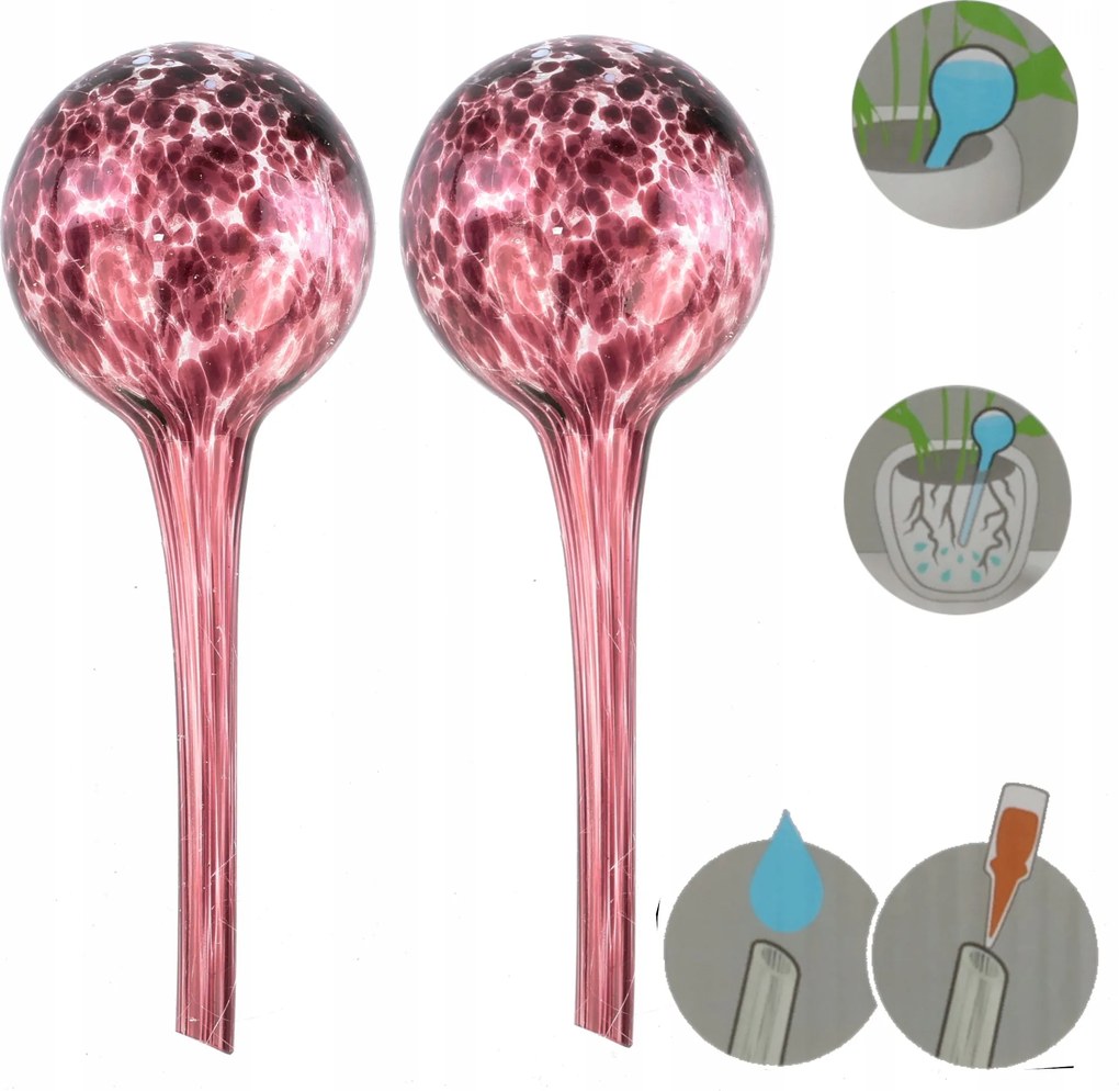 2x Üveg öntöző szett adagoló gömb szobanövényekhez lila 10