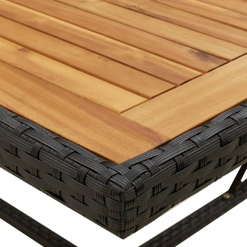 fekete polyrattan és tömör akácfa kerti asztal 109x107x74 cm