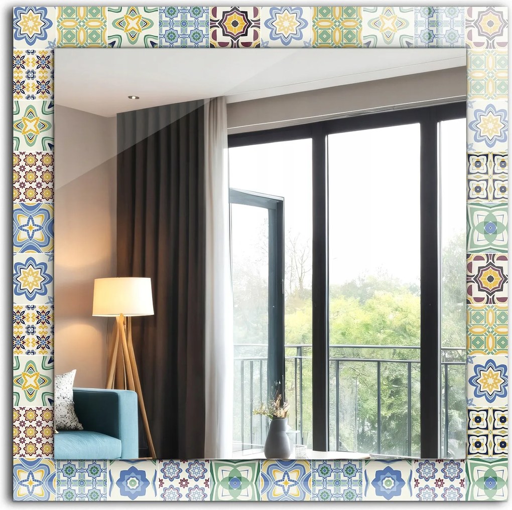 Falra akasztható dekoratív tükör Színes csempe minták 60 x 60 cm