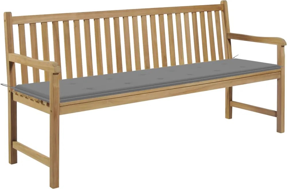 vidaXL tömör tíkfa kerti pad szürke párnával 175 cm