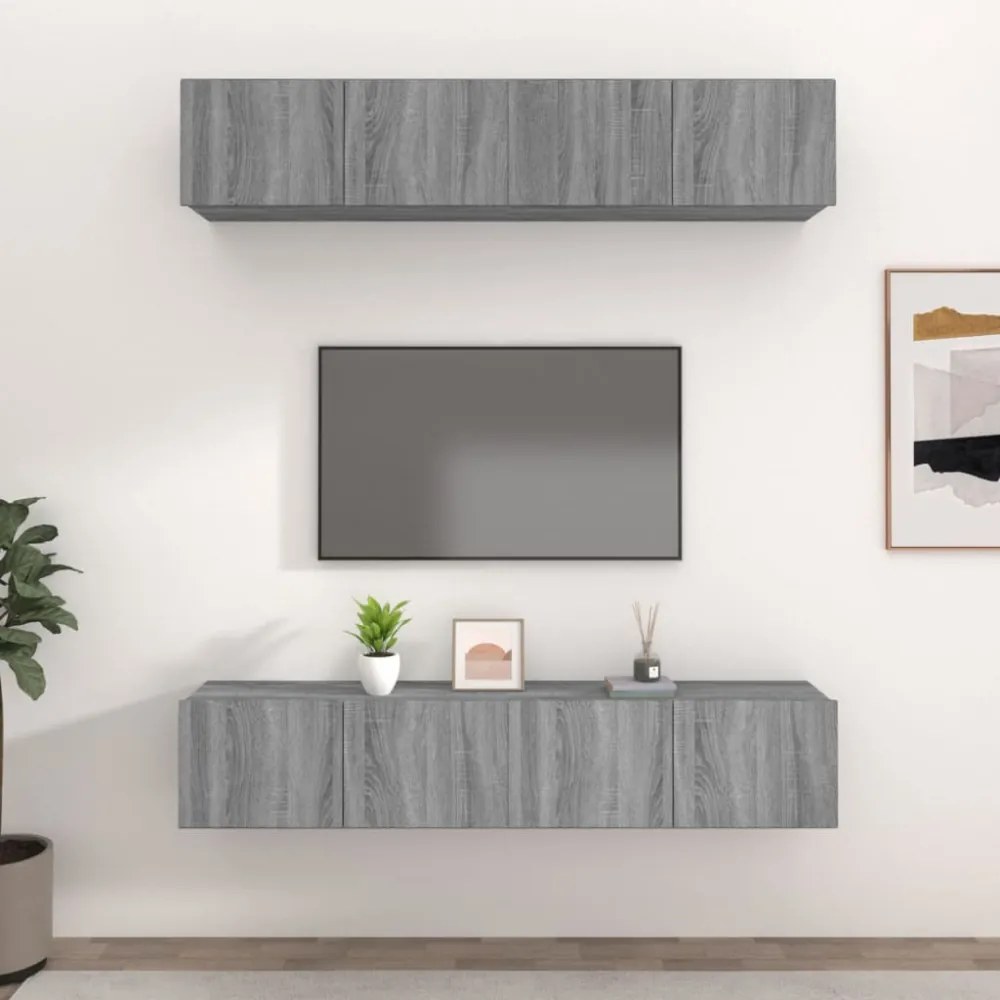 4 db szürke sonoma színű szerelt fa TV-szekrény 80 x 30 x 30 cm