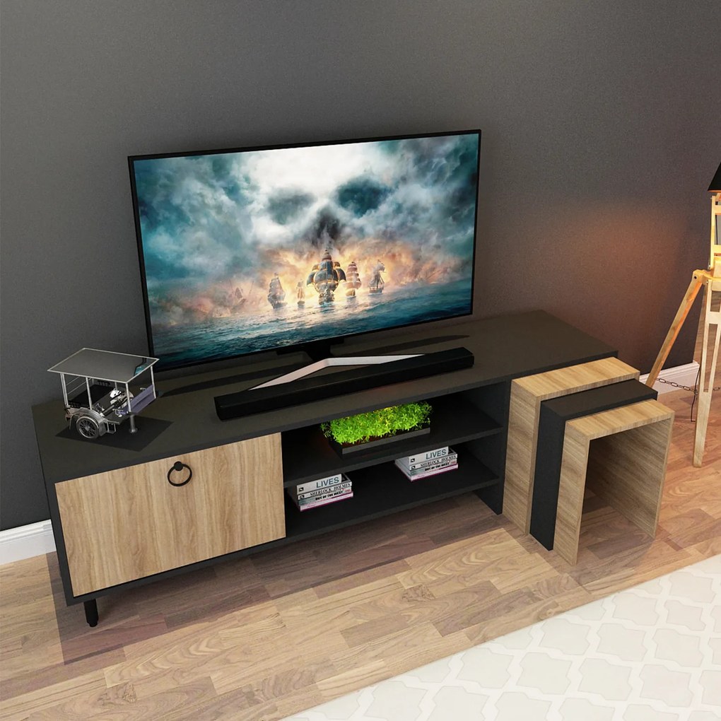 TV asztal/szekrény Zirion (tölgy + fekete). 1072429