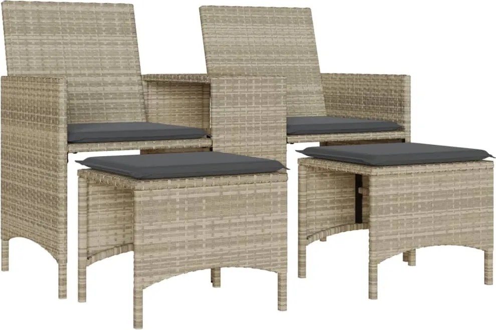 vidaXL 2 személyes szürke polyrattan kerti kanapé asztallal/székkel