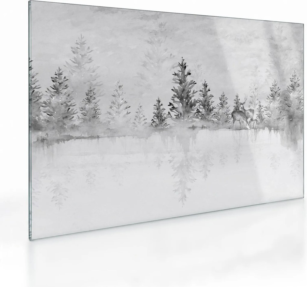 Üveg kép - Szarvas a tónál (70x50 cm)