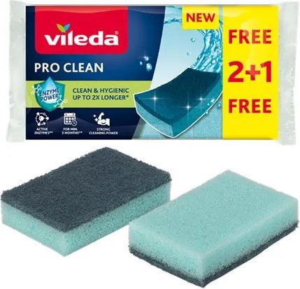 Mosogatószivacs, 2+1 db, VILEDA Pro Clean, kék (KHTV81)
