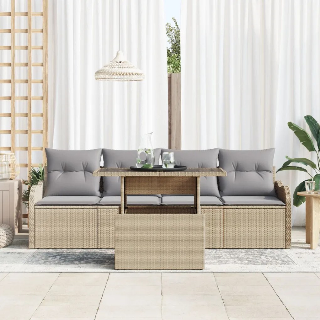 Kerti Kanapé Szett 5 pcs Bézs 100 x 55 x 73 cm Poli rattan