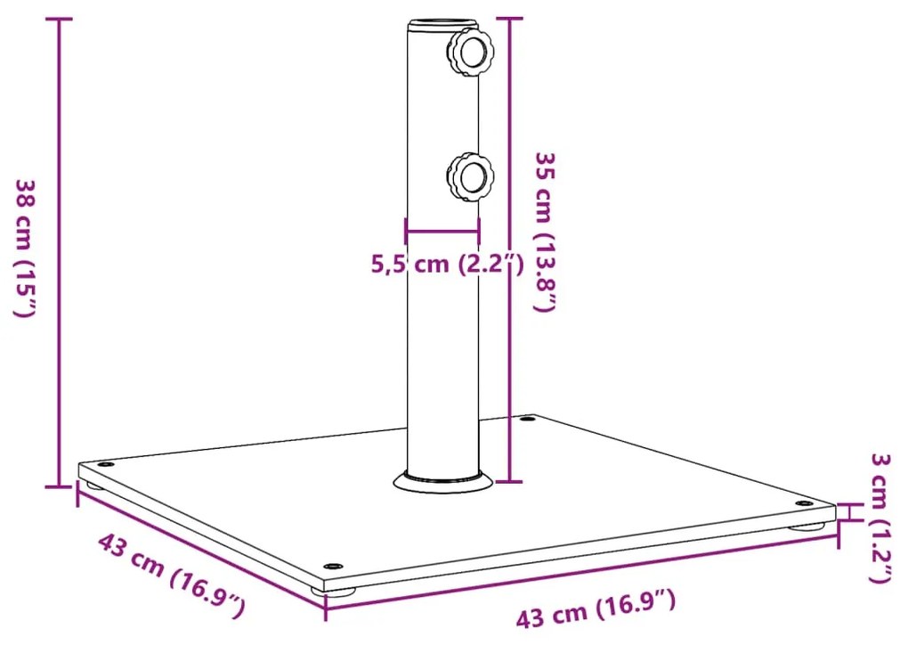 négyzet alakú napernyőtalp Ø32/38/48 mm-es rúdhoz 17 kg