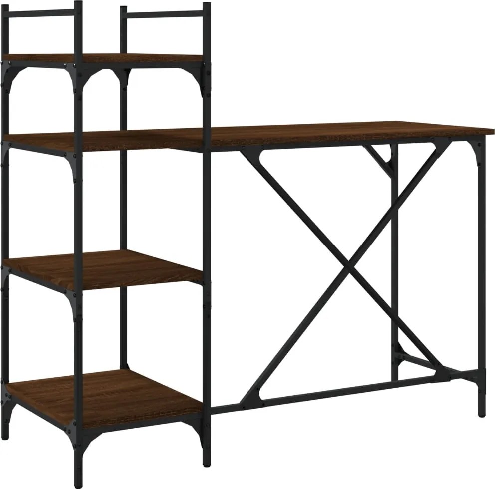 vidaXL barna tölgyszínű számítógépasztal polcokkal 120x47x109 cm